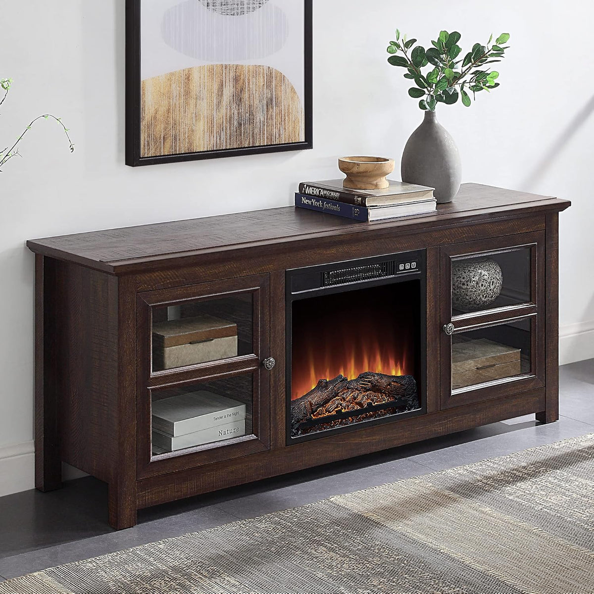 Electric Fireplace TV Stand for TVs up to 55 Inch with Storage Shelves N20063