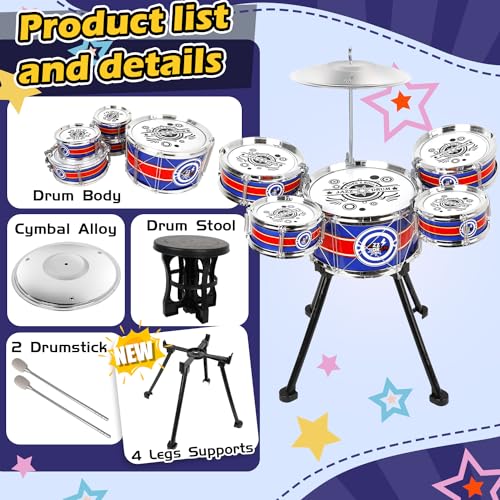Blue 5 Drums Kids Jazz Drum Set with Stool K513
