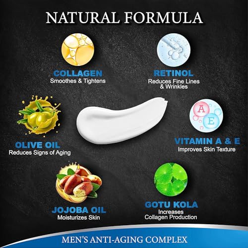 Mens Face Moisturizer Cream with Collagen, Retinol, Vitamins E, Jojoba Oil, 4 oz Z2905