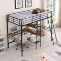 Black Metal Twin Size Loft Bed with Built-in Desk and Shelves Z465