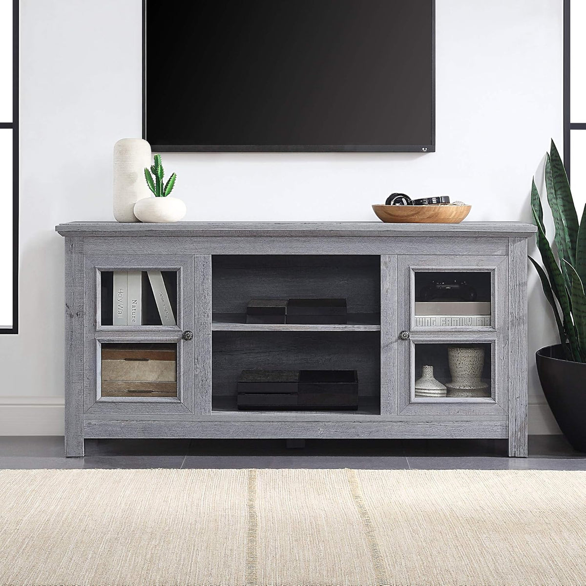 Electric Fireplace TV Stand for TVs up to 55 Inch with Storage Shelves N20063