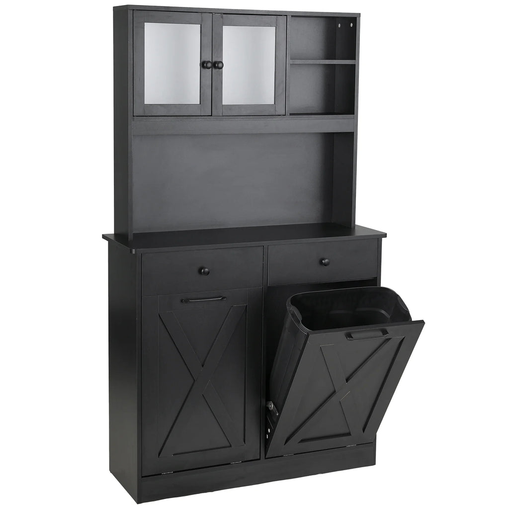 Wooden Double Tilt Out Trash Cabinet with Drawers, Shelves V645692