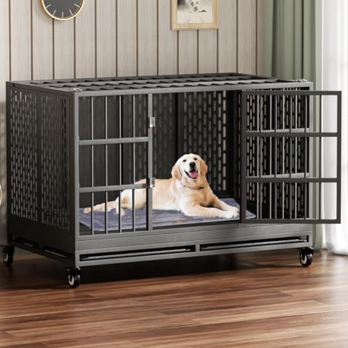 Heavy Duty Metal Dog Crate with Wheels and Removable Tray R122