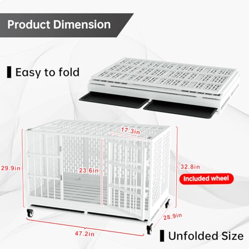 Heavy Duty Metal Dog Crate with Wheels and Removable Tray R122
