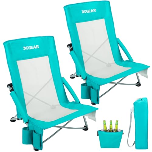 2-Pack High Back Beach Chair with Cooler Bag and Carry Bag F87291