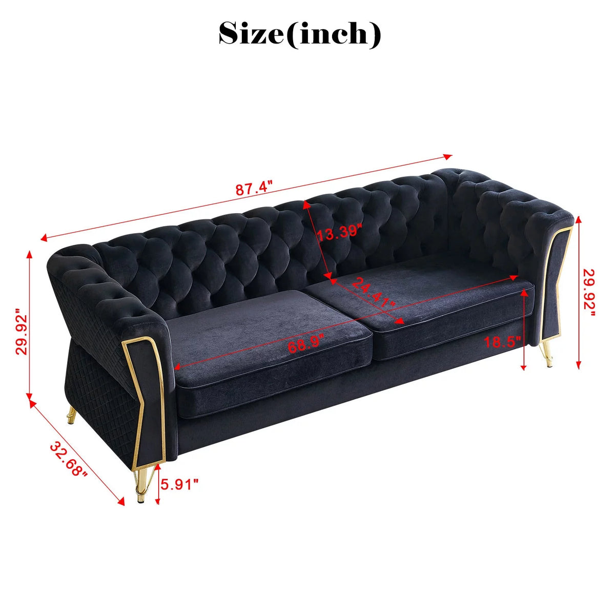 Black Tufted Velvet Sofa K2192