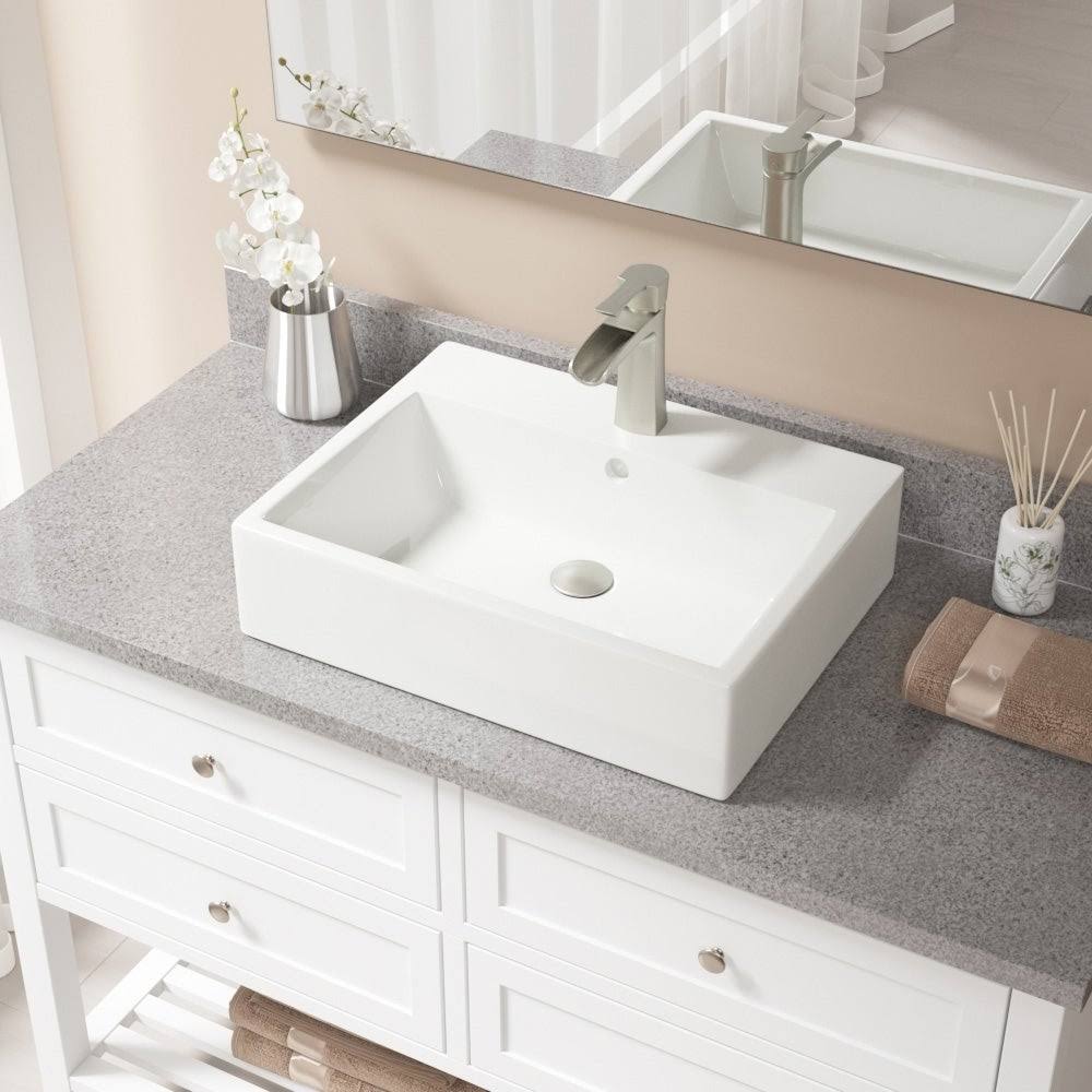 Vitreous China Rectangular Vessel Bathroom Sink with Faucet and Overflow A9406