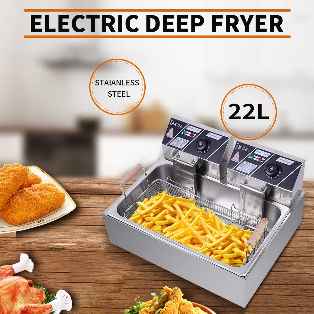 Stainless Steel Electric Deep Fryer with Basket and Temperature Control W894982