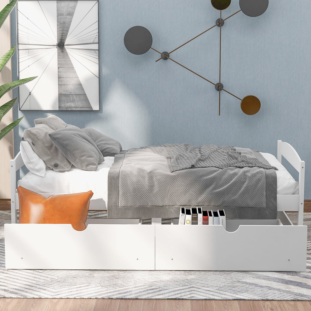 White Twin Size Platform Bed with 2 Drawers V22962
