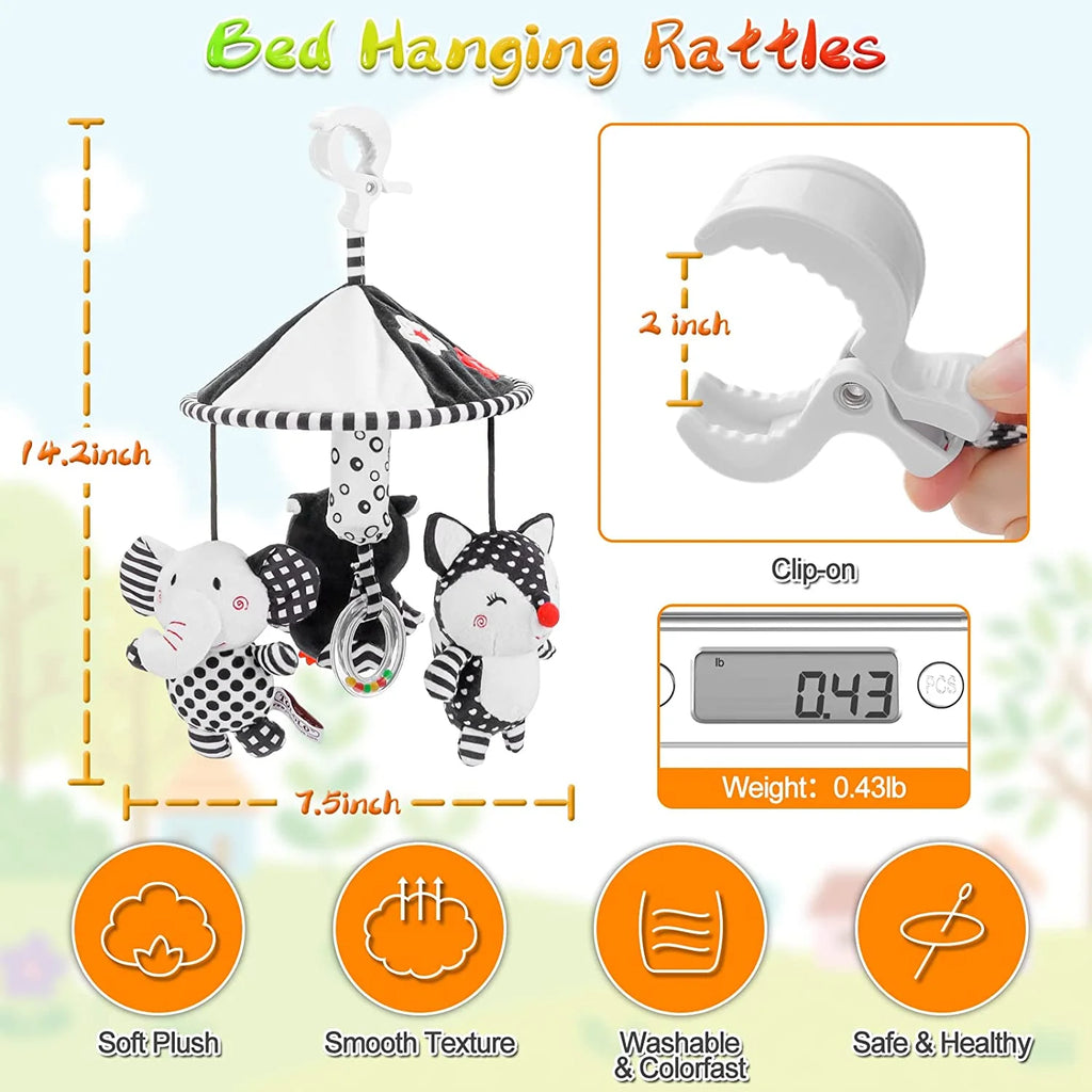 Black and White High Contrast Soft Plush Baby Rattle Toys W9339
