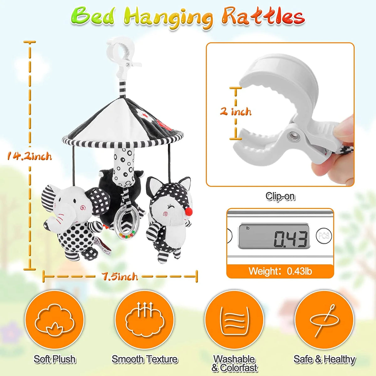 Black and White High Contrast Soft Plush Baby Rattle Toys W9339