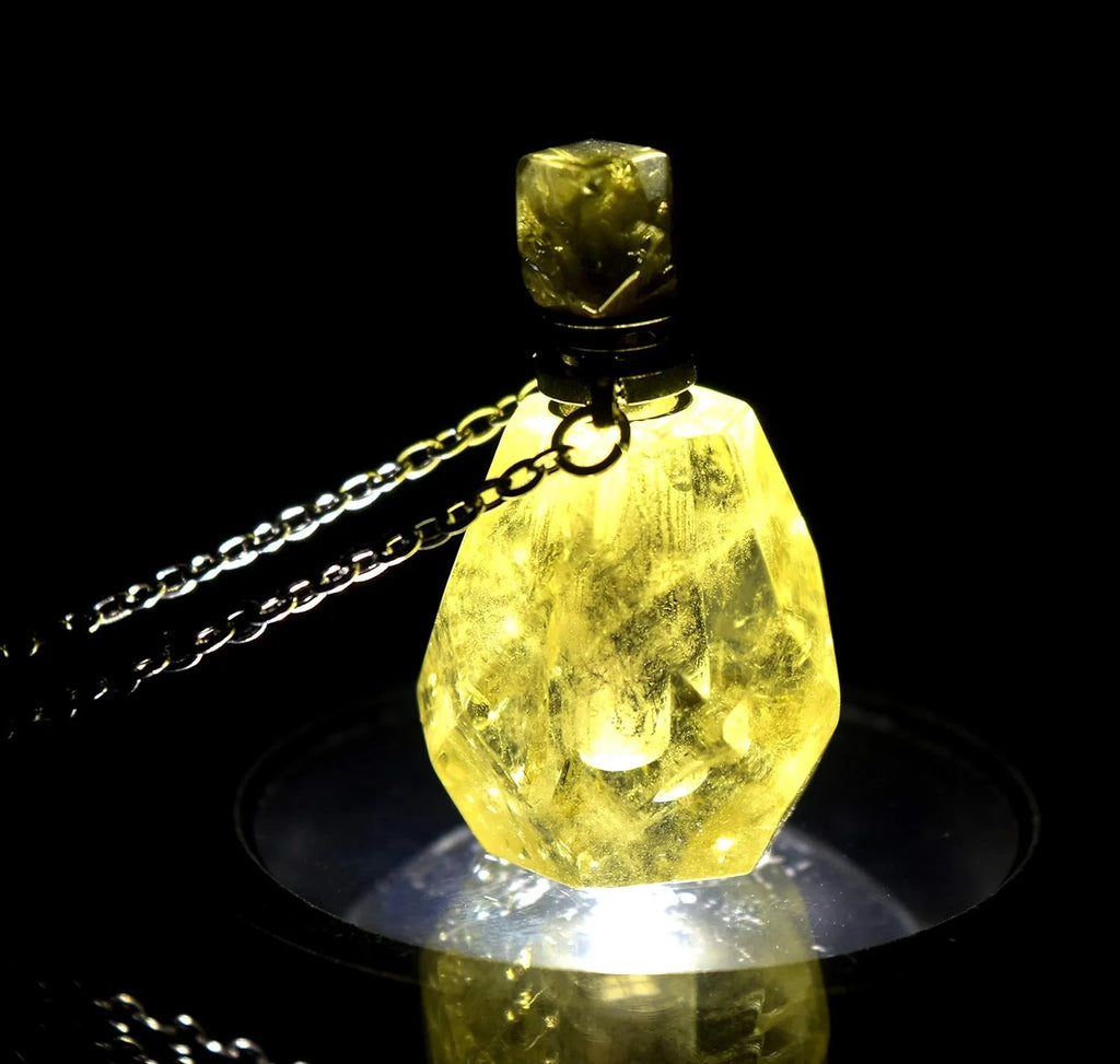 33Mm Golden Citrine Carved Bottle with Stainless Steel Chain H5732