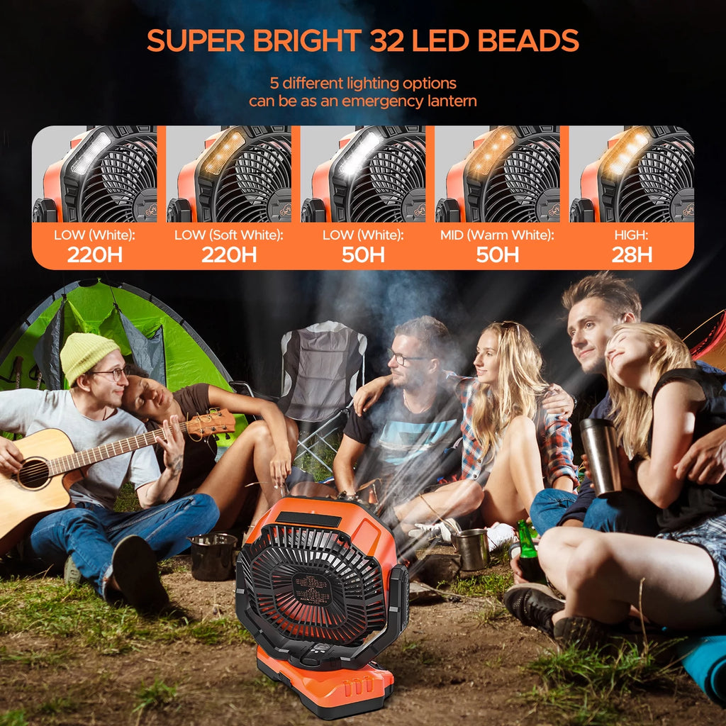 Portable Rechargeable Camping Fan with LED Light D534023