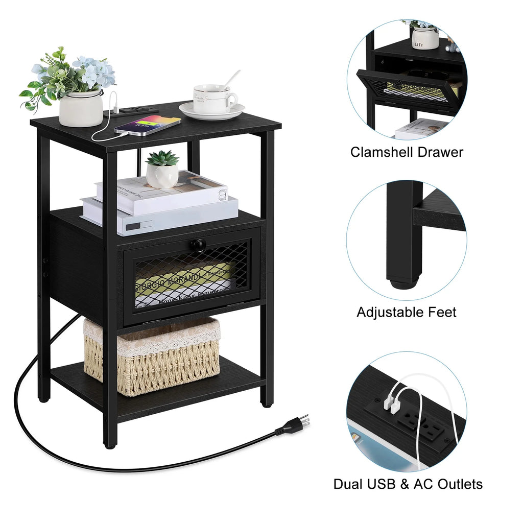 Brown Nightstand with Charging Drawer W43109