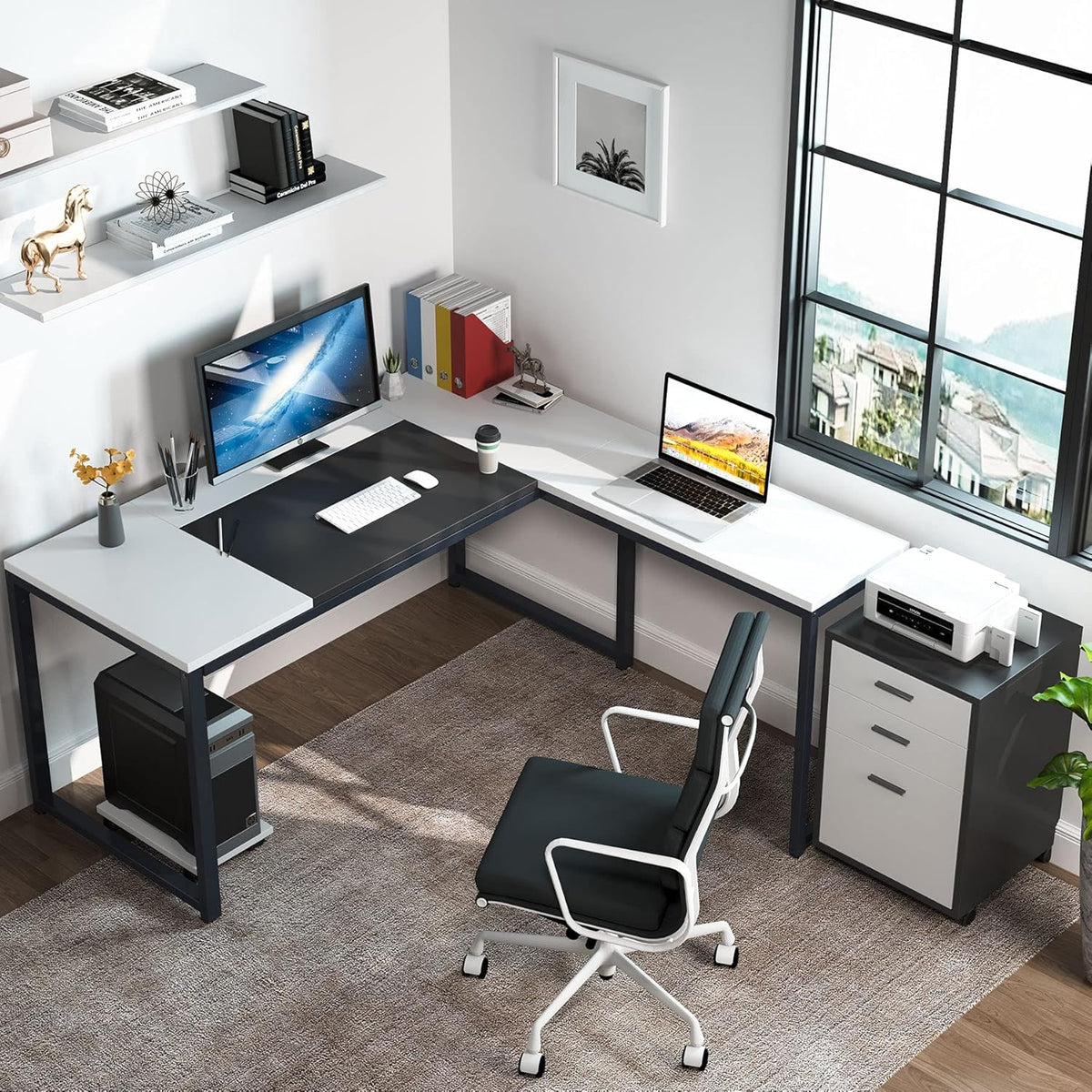 L-Shaped Computer Desk with File Cabinet, 3 Drawer Mobile Filing Cabinet Q4945