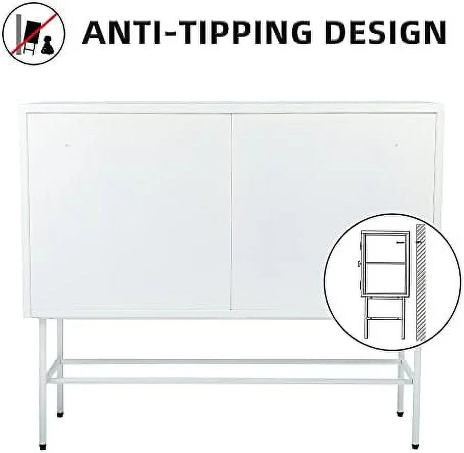 White Fluted Glass Corner Cabinet Sideboard N26279