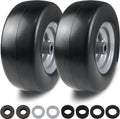 2 PCS 11x4.00-5" Flat Free Lawn Mower Tire on Wheel, 3/4" or 5/8" Bushing, Centered Hub, Smooth Tread Tire C14884