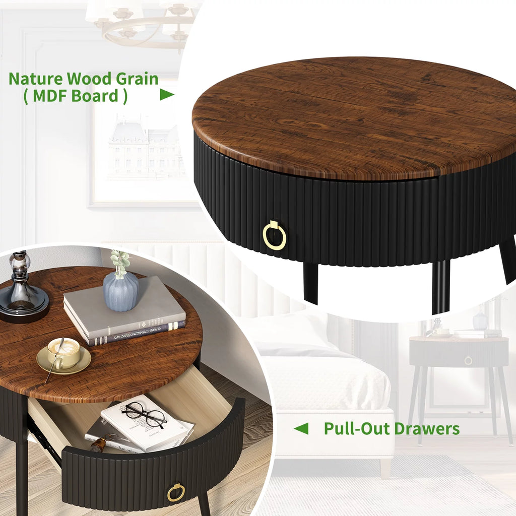 Black Metal End Table Set of 2 with Drawer P91627
