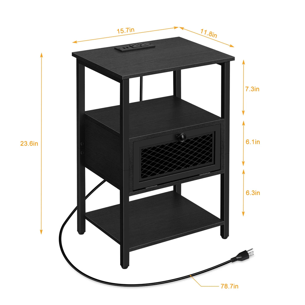 Brown Nightstand with Charging Drawer W43109