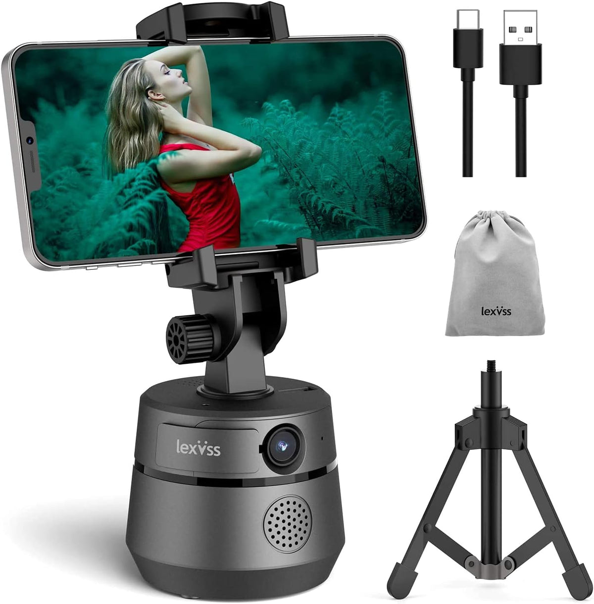 1080P Webcam with Microphone Tripod and Privacy Cover, 360° Rotation Phone Holder (Grey) P829329