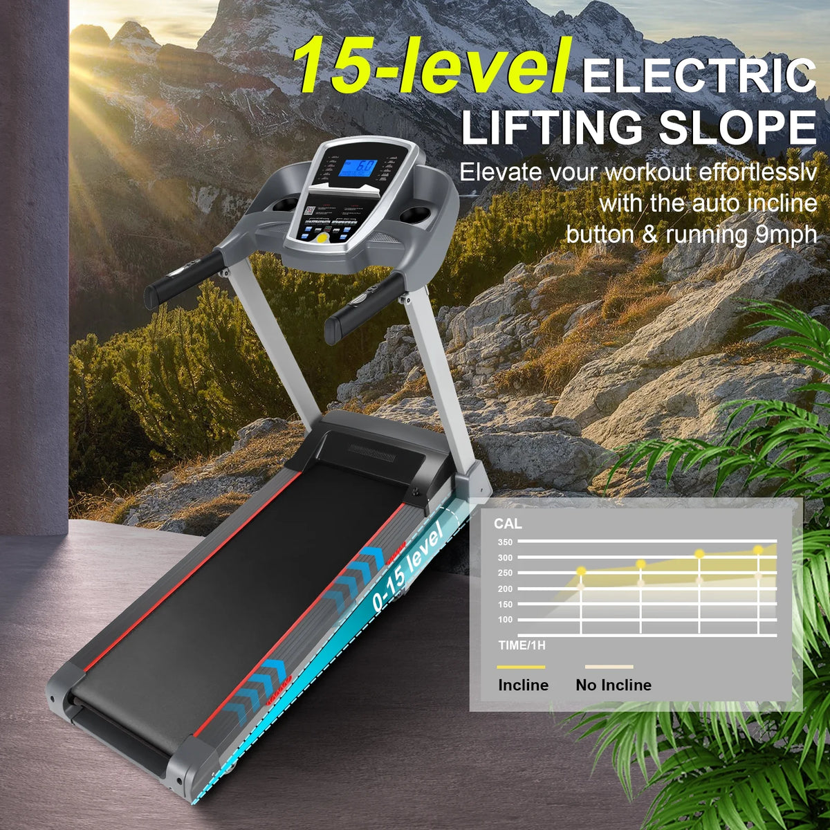 Electric Treadmill with 15-Level Auto Incline E65118