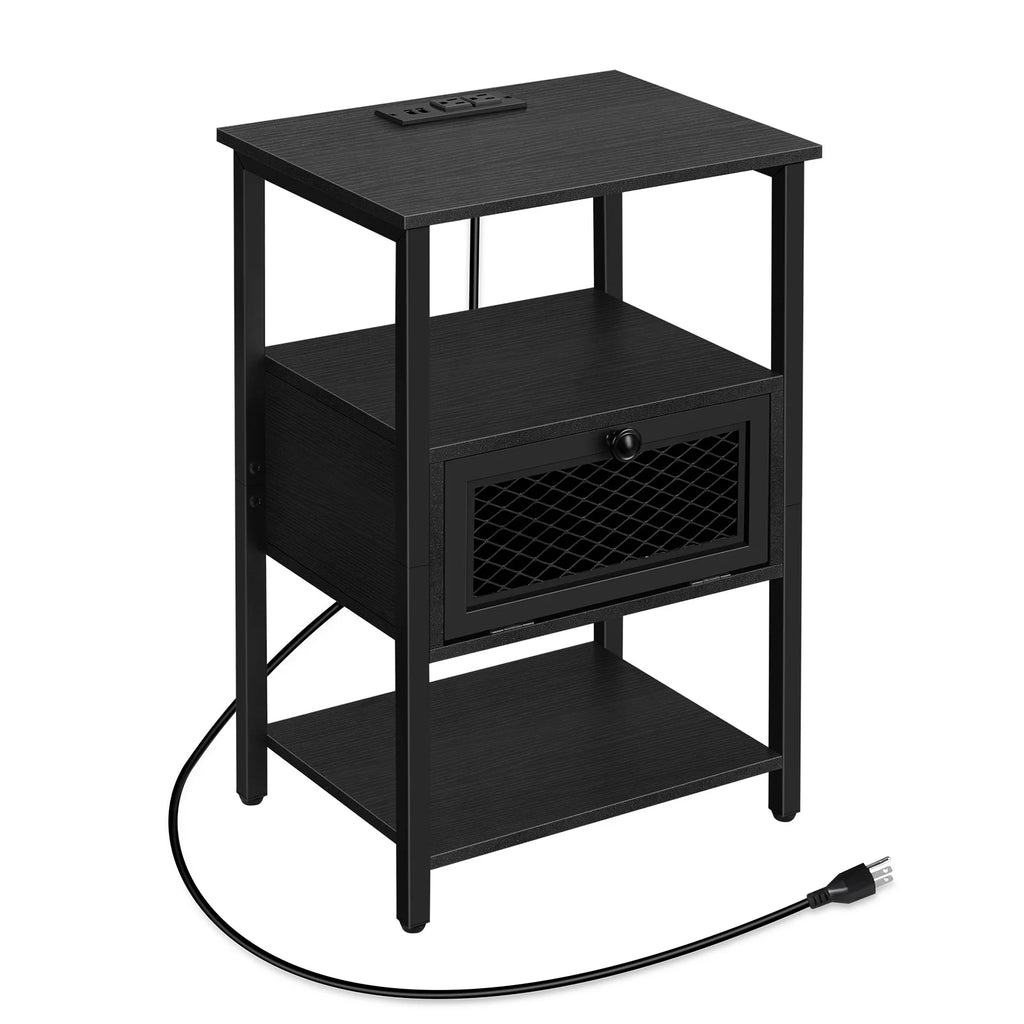 Brown Nightstand with Charging Drawer W43109