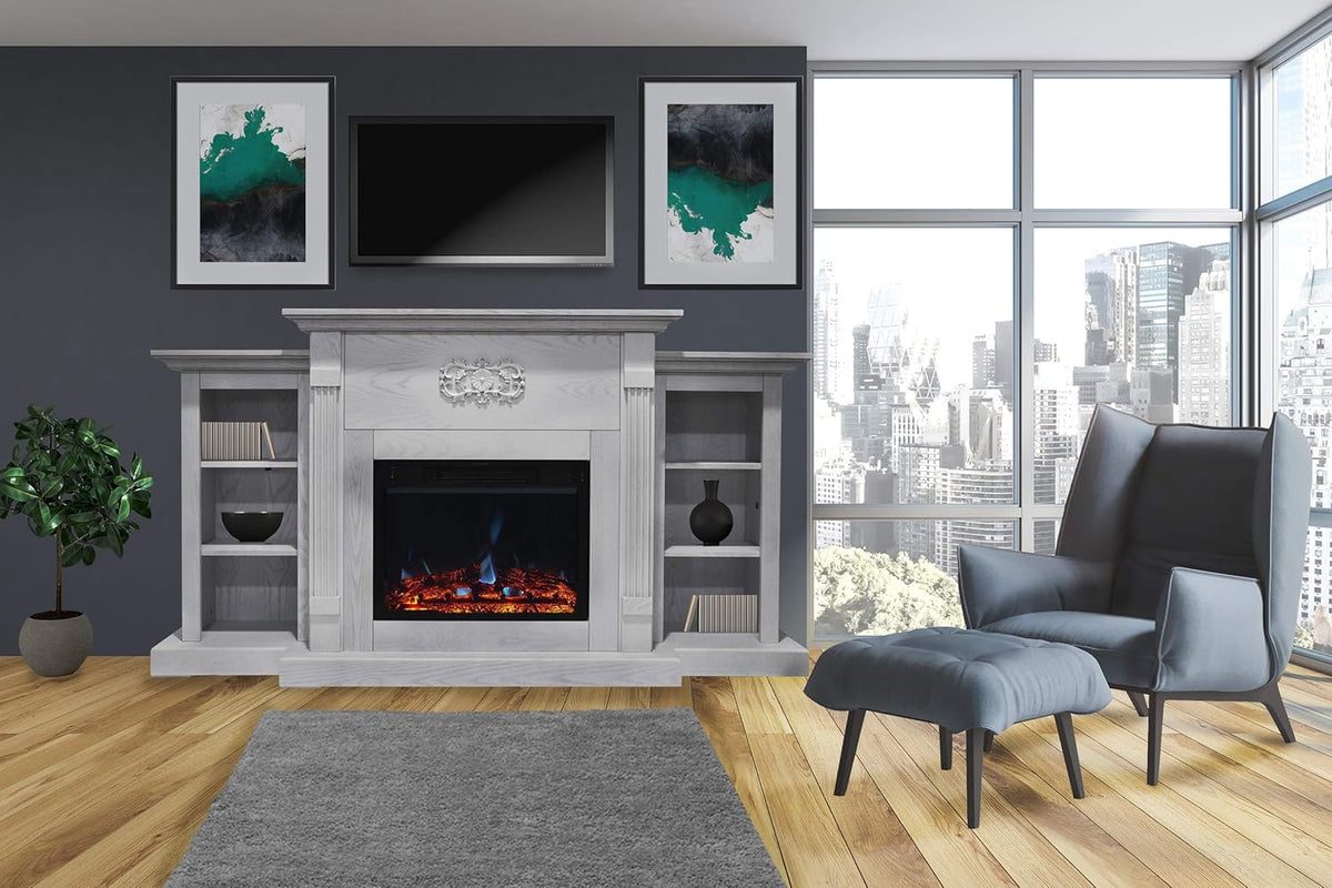 Electric Fireplace with White Mantel and Remote C681166