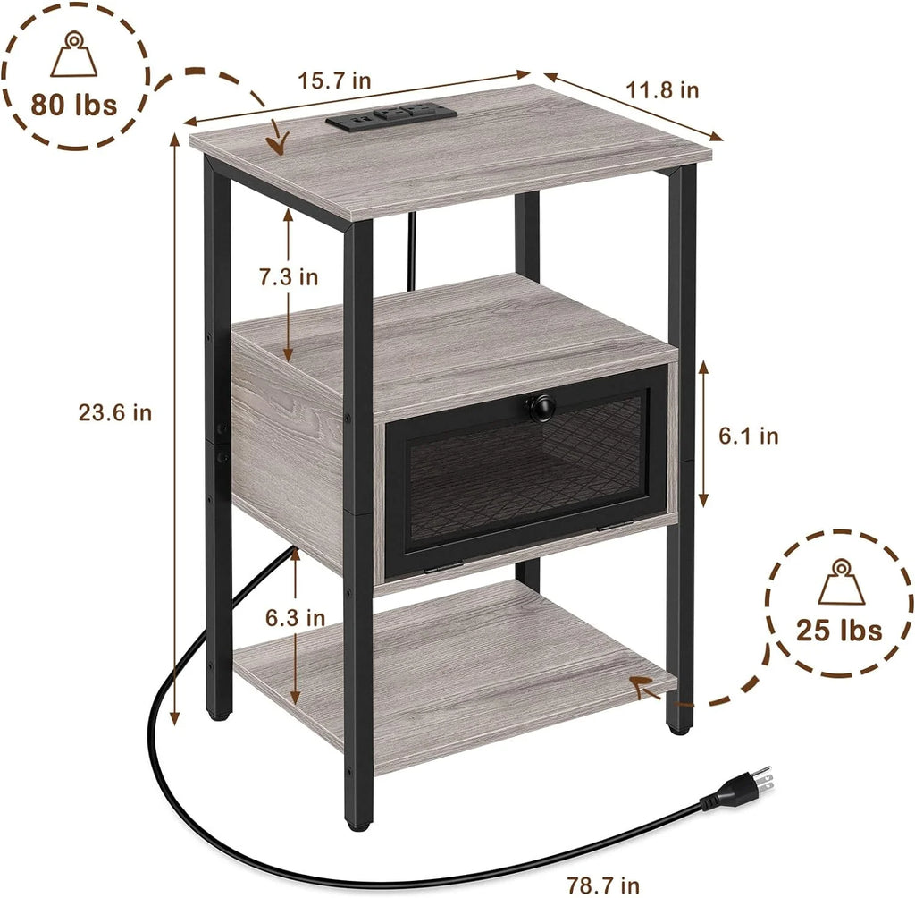 Brown Nightstand with Charging Drawer W43109