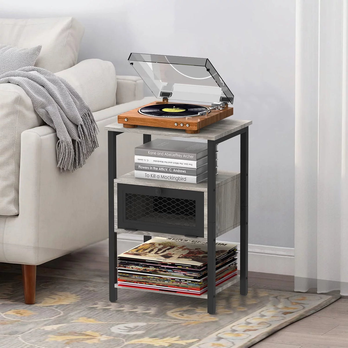 Brown Nightstand with Charging Drawer W43109
