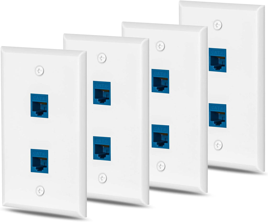 Cat6 Ethernet Wall Plate Outlet 1 Port RJ45 Keystone Coupler, White, Pack of 2 E110691