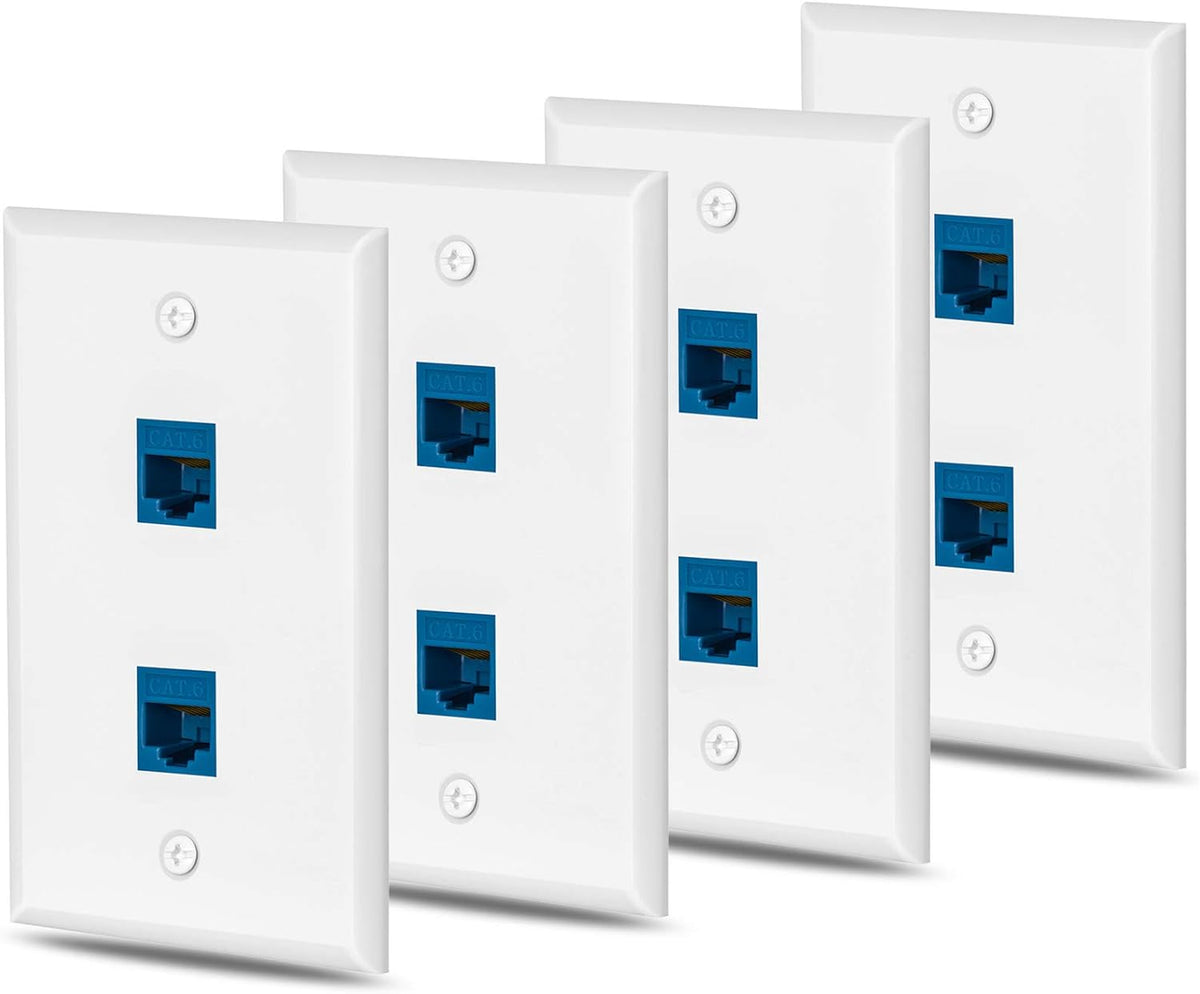 Cat6 Ethernet Wall Plate Outlet 1 Port RJ45 Keystone Coupler, White, Pack of 2 E110691