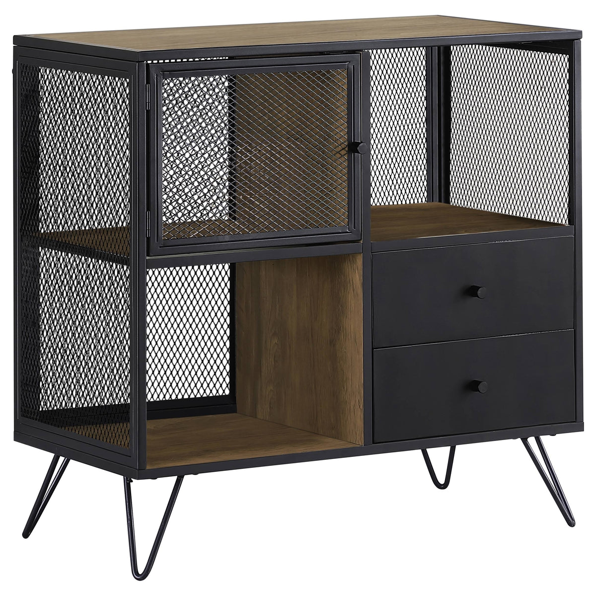 Light Oak Gunmetal Grey Hairpin Leg Accent Cabinet D799474