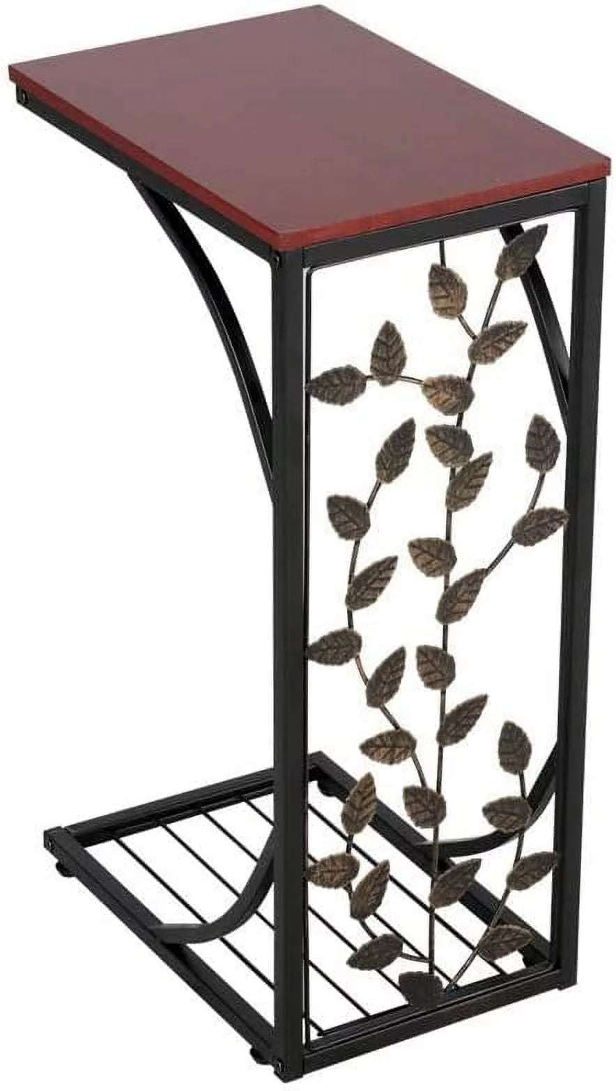 C Shaped Sofa Side Table with Metal Frame, Rustic Brown H8630