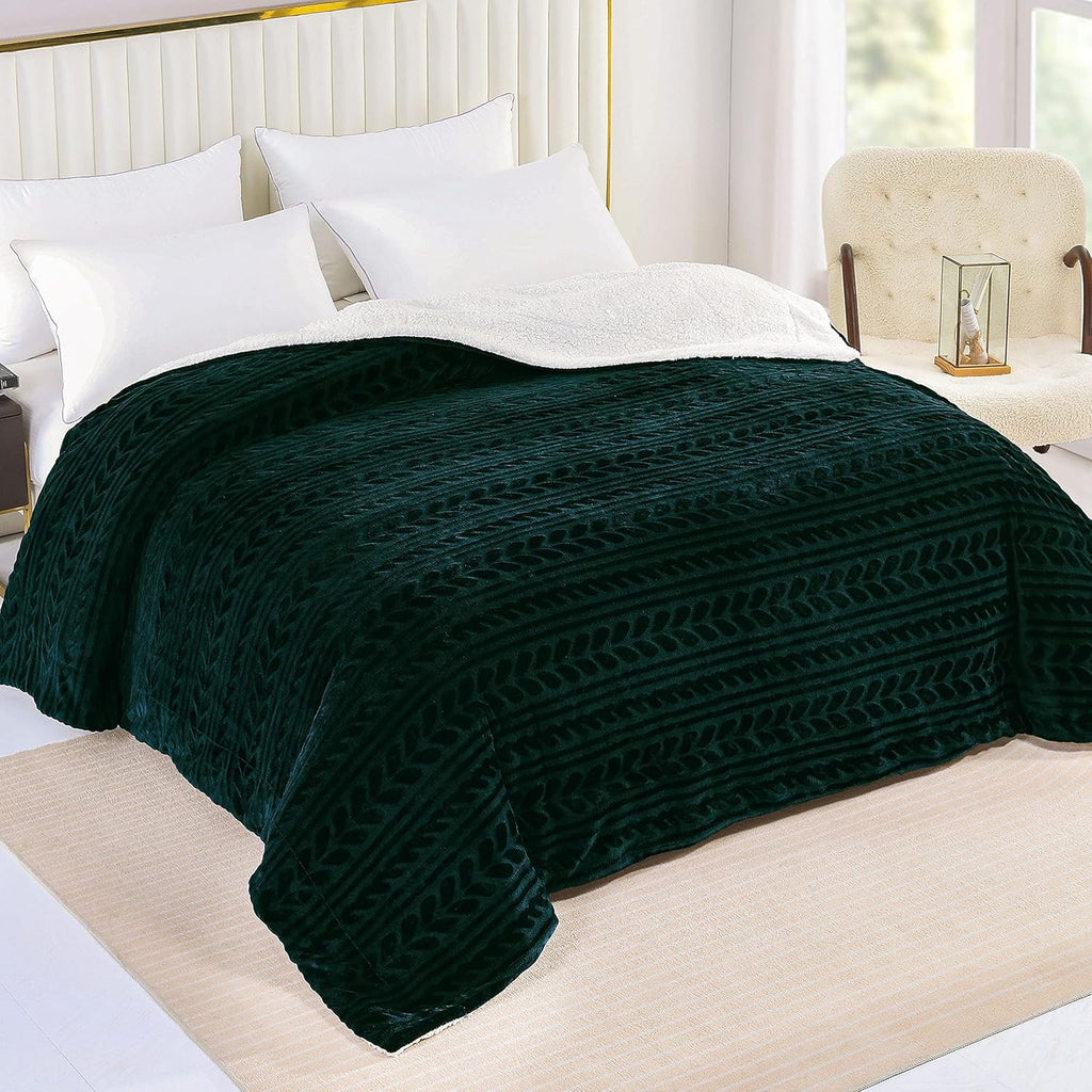 Camel Sherpa Fleece Throw Blanket with Leaves Pattern P935106