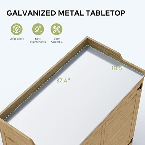 Outdoor Potting Bench with Metal Tabletop and Adjustable Shelf A5187