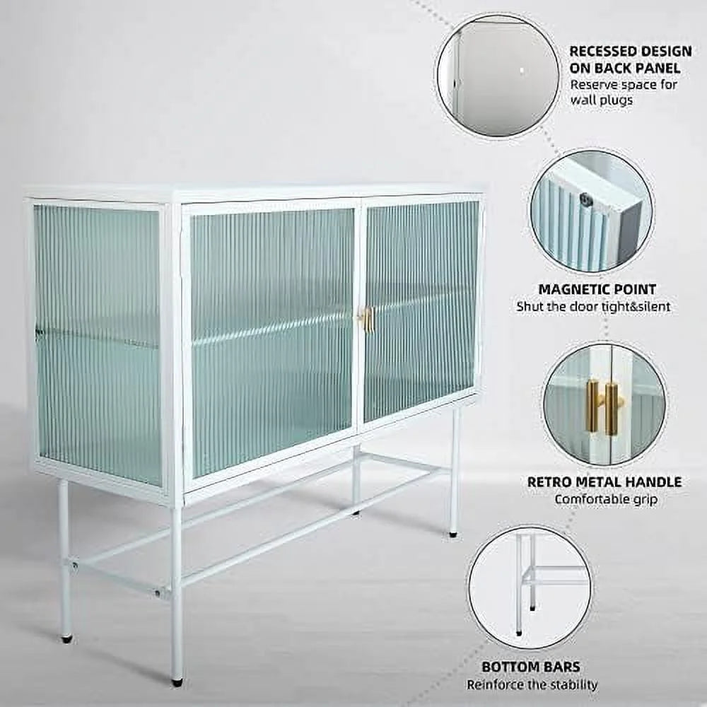 White Fluted Glass Corner Cabinet Sideboard N26279