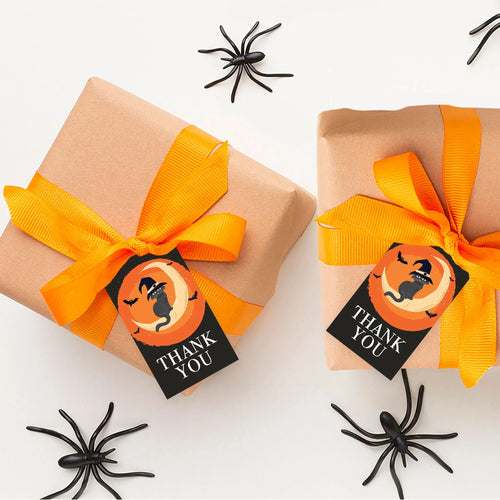 100-Pk Cat Crescent Moon Halloween Gift Tags With String N1029