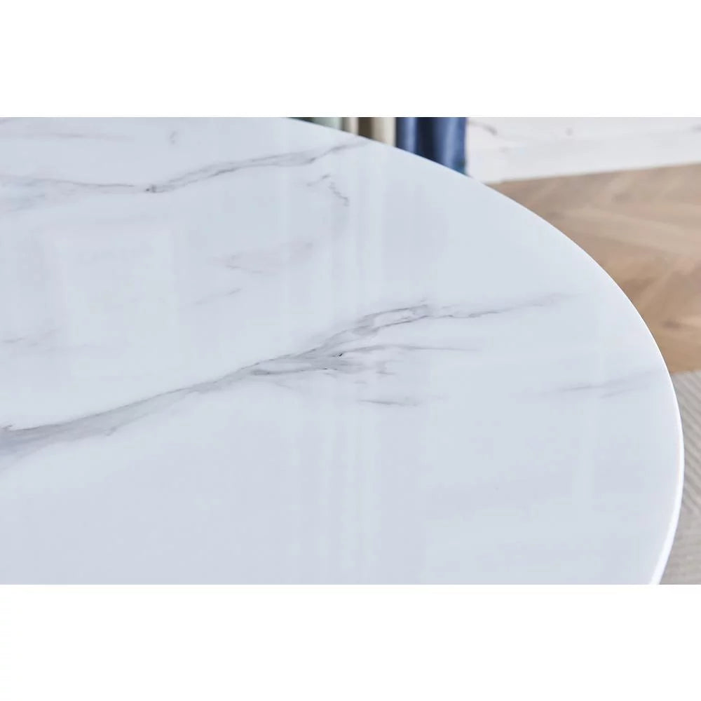 White Marble Dining Table with Glass and Gray Chairs G2885