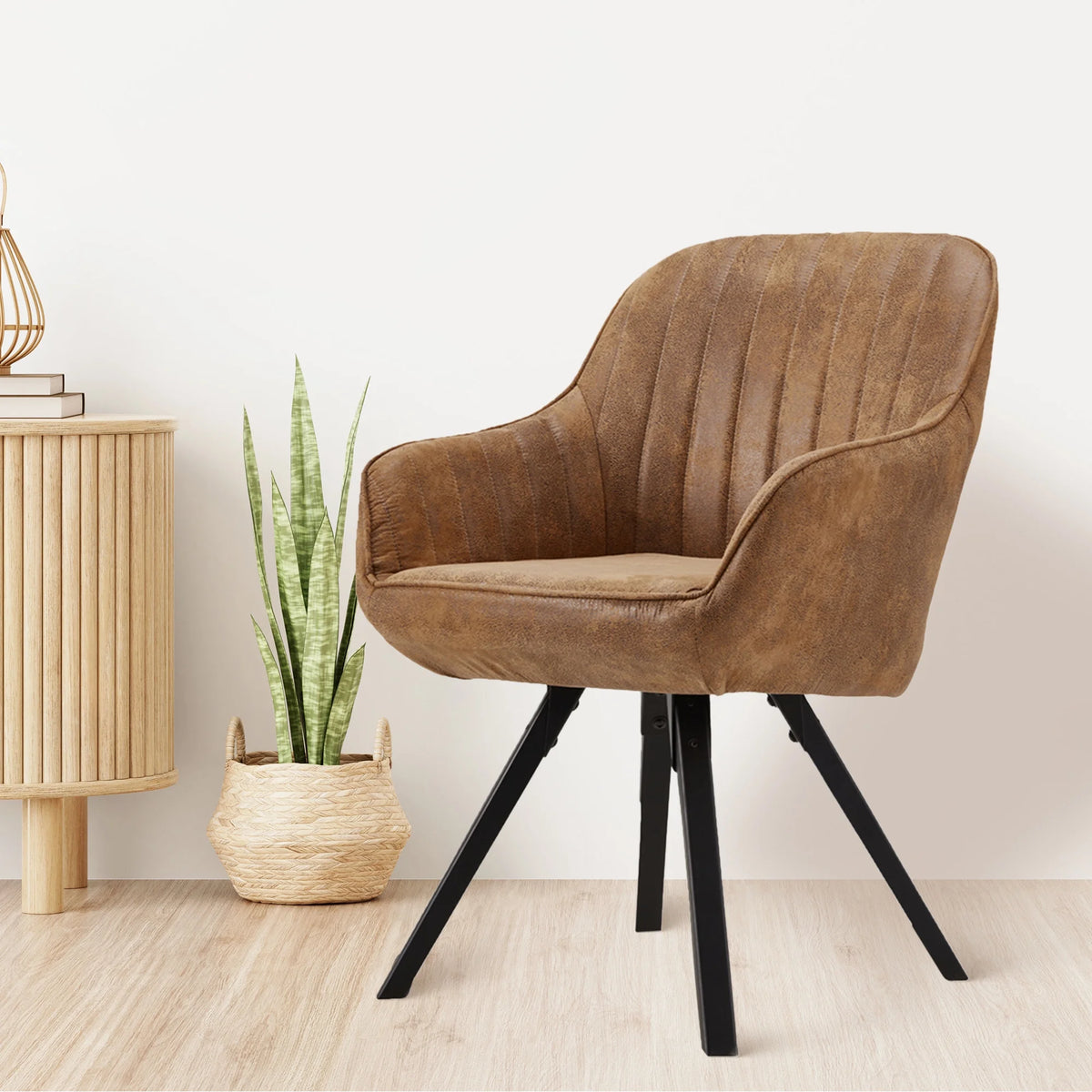 Cushioned Swivel Armchair with Rubberwood Legs E644