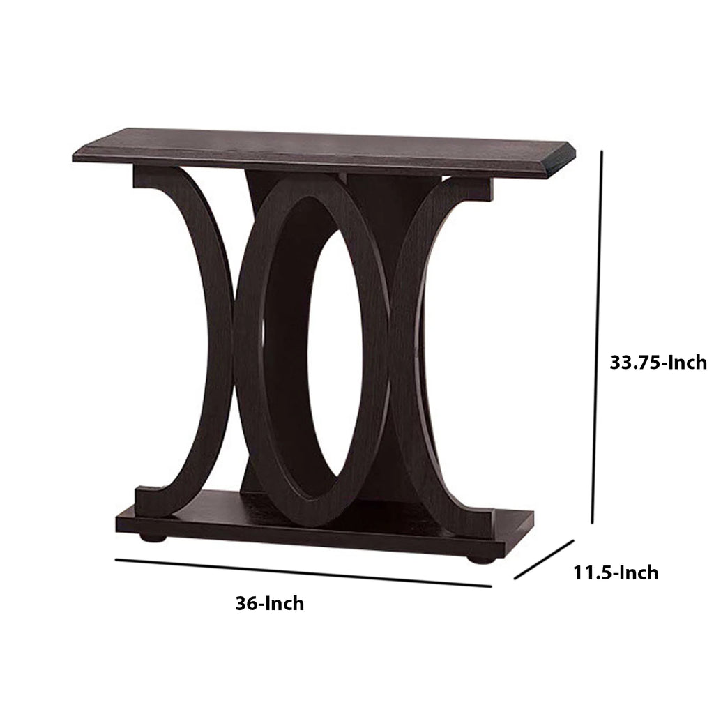Dark Brown Console Table with Base Shelf V3544