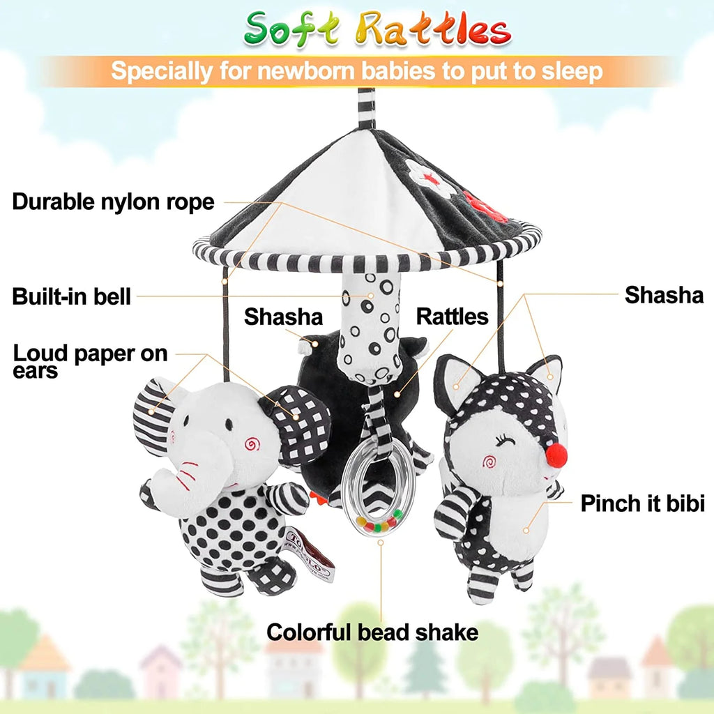 Black and White High Contrast Soft Plush Baby Rattle Toys W9339
