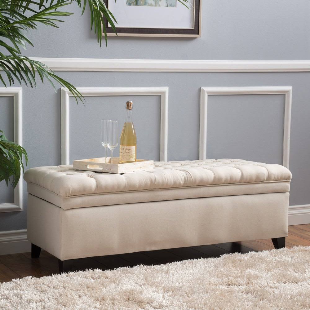 Tufted Fabric Storage Ottoman Bench Q422351