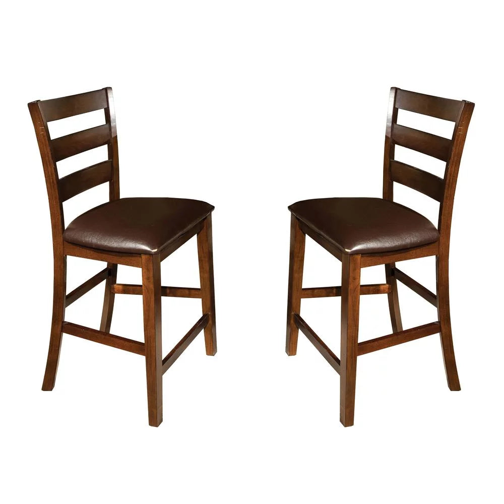 Brown Wood and PU Ladder Back Barstool Set of 2 J7204