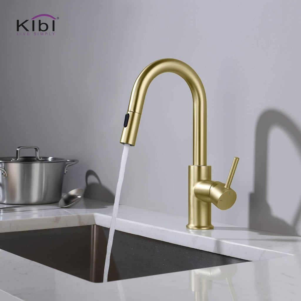 Single Hole Pull-Down Kitchen Faucet with Soap Dispenser Brushed Nickel E6575