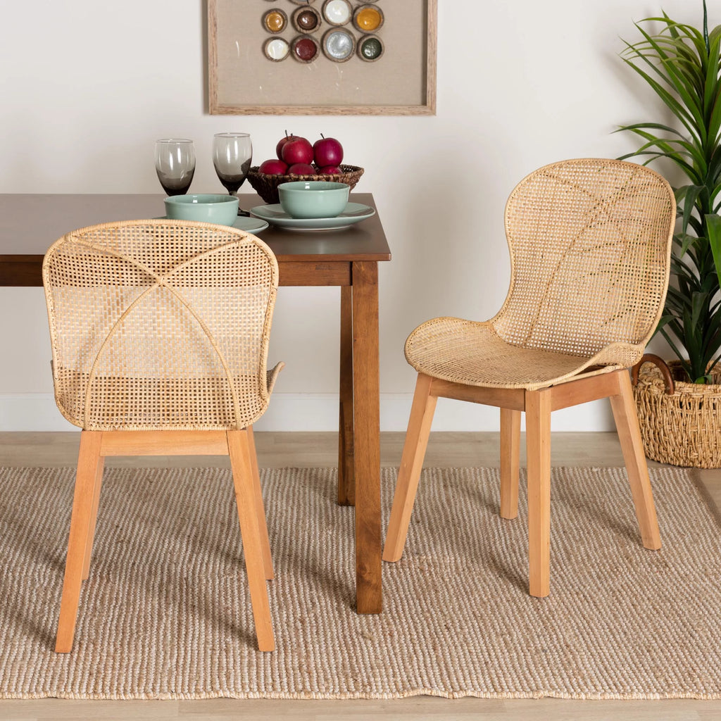 Natural Brown Mahogany and Rattan 2-Piece Dining Chair Set A6137