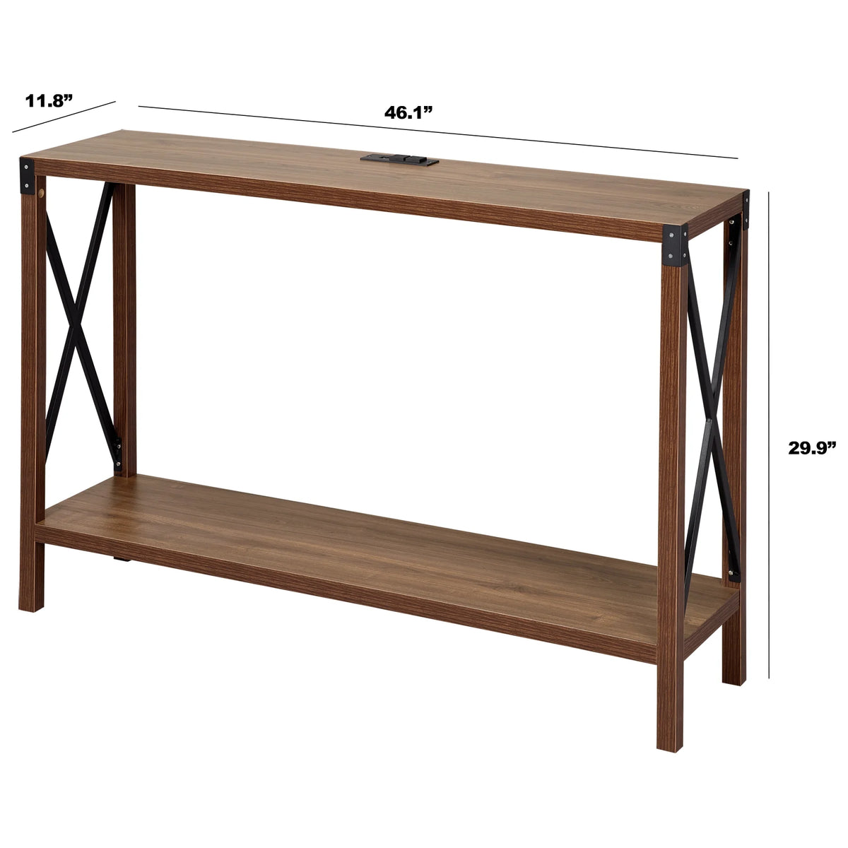 Walnut Wood Console Table with AC Power and USB Charging Ports P92889