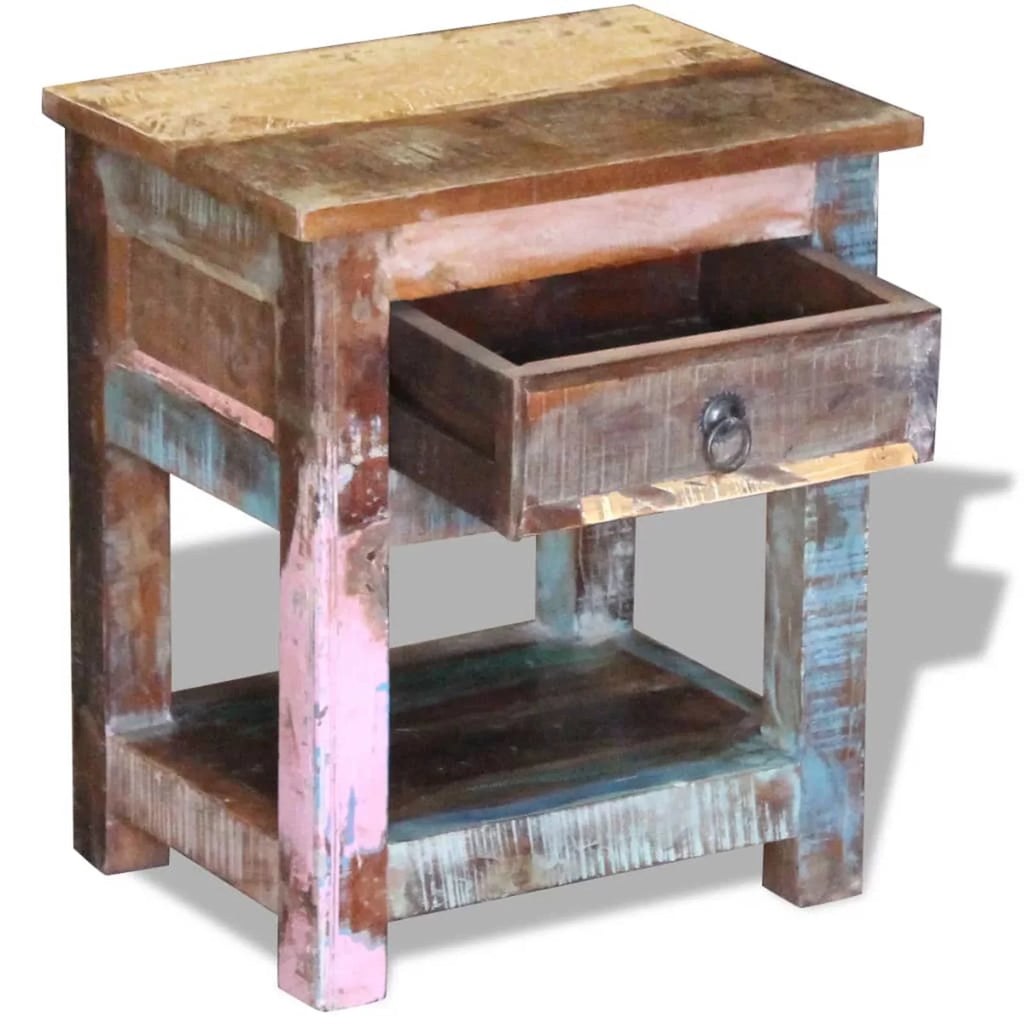 Solid Reclaimed Wood Side Table with 1 Drawer Q669
