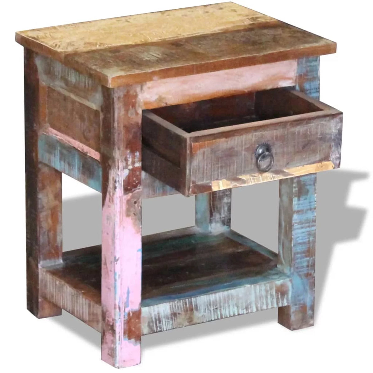 Solid Reclaimed Wood Side Table with 1 Drawer Q669