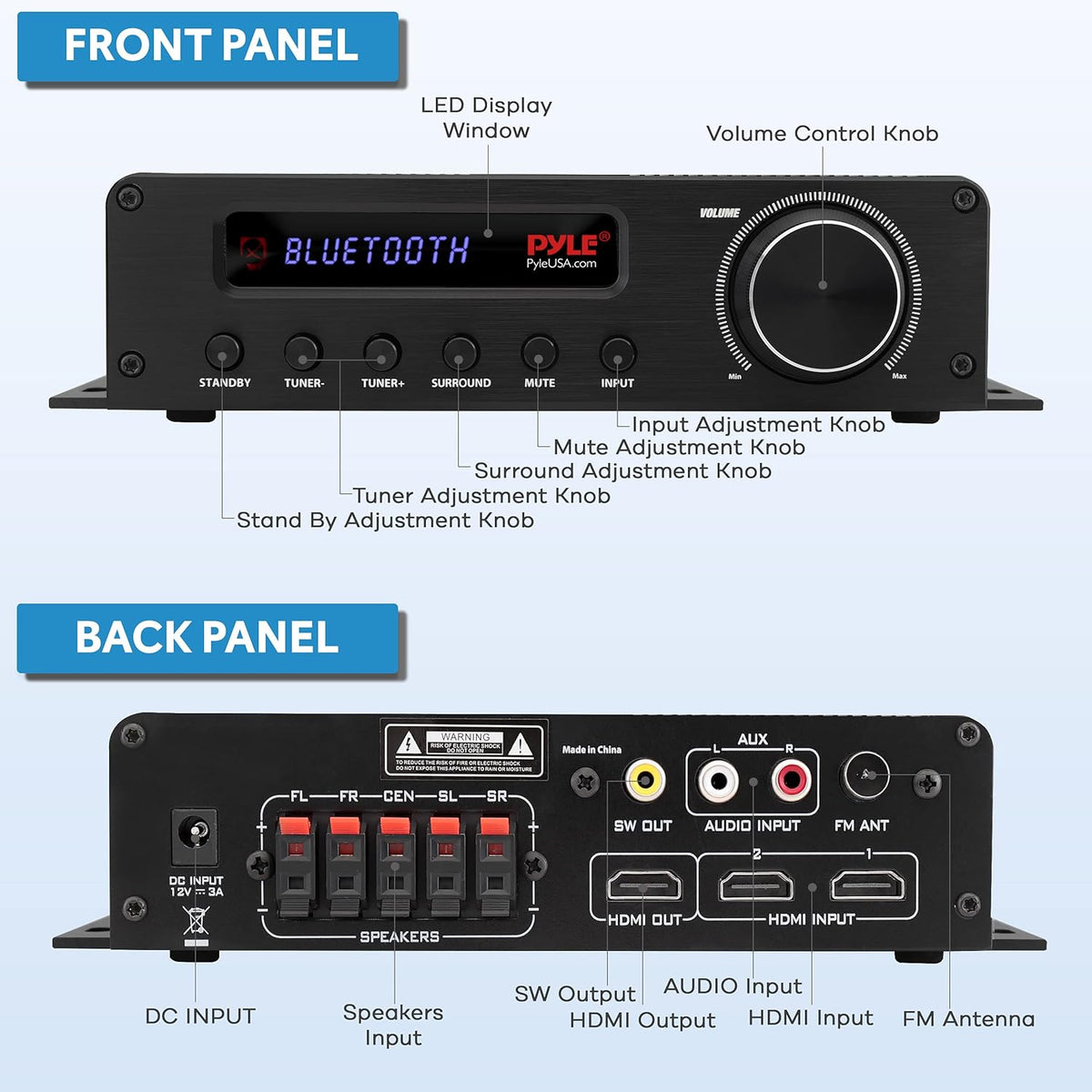 100W 5 Channel Bluetooth Home Theater Stereo Receiver Q878012